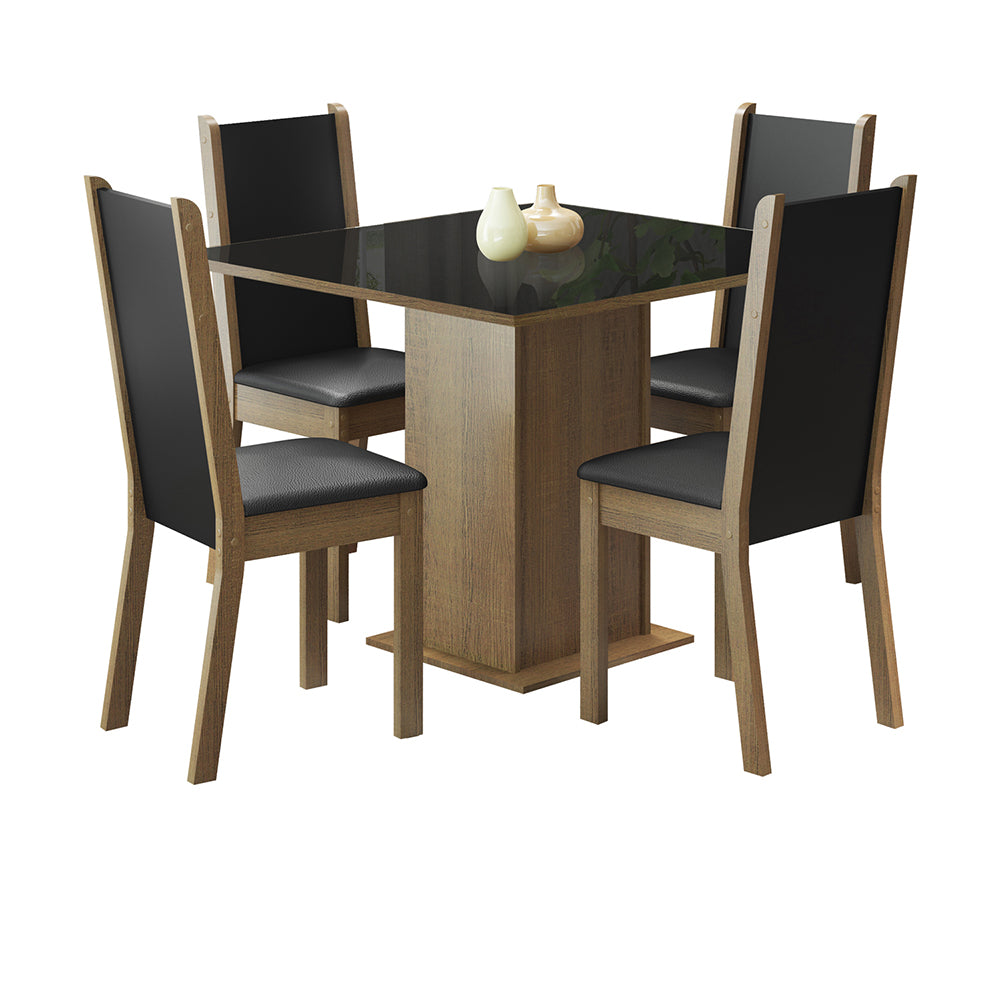 Juego de Comedor Moscou Plus 4 Sillas - Tablero de Madera y Cristal