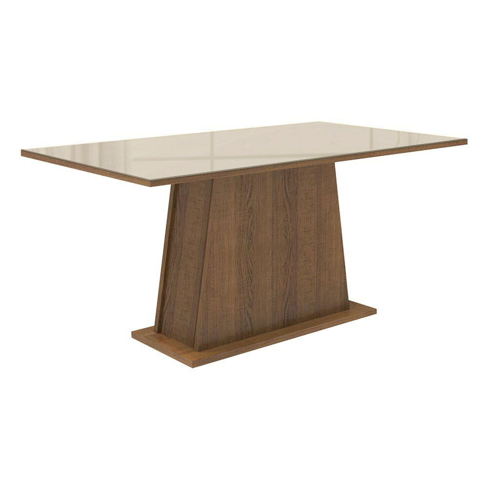 Mesa de Comedor Rectangular 6 Puestos con Tablero de Madera y Cristal