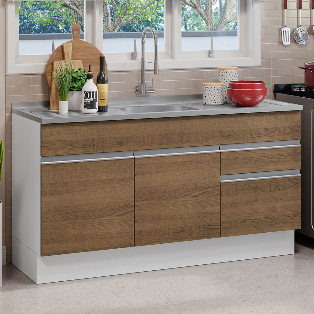 Mueble de Cocina Bajo Glamy 1.50 Metros con Mesón de Acero