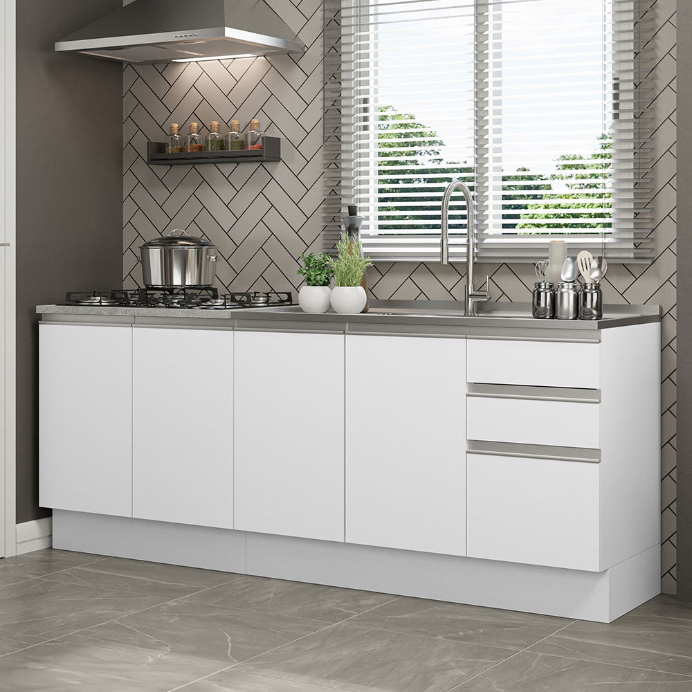 Kit 2 Muebles de Cocina Bajo Glamy 2.00 m con Mesón de Acero