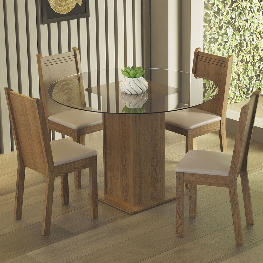 Juego de Comedor Débora con 4 Sillas - Encimera Redonda de Cristal