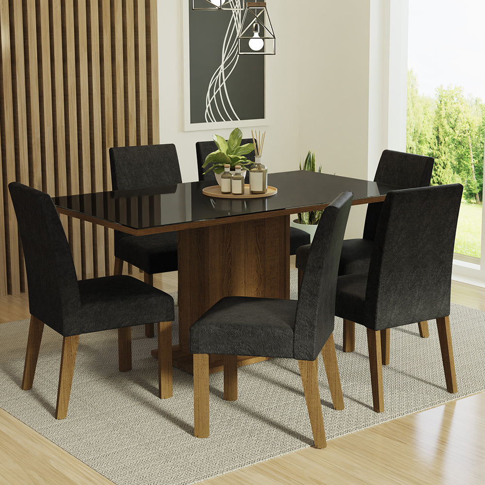 Juego de Comedor Alexis 6 Sillas Oxford - Tablero de Madera y Cristal