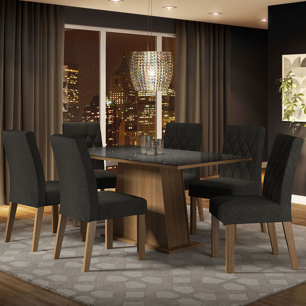 Juego de Comedor Stéfani 6 Sillas Oxford - Tablero de Madera y Cristal