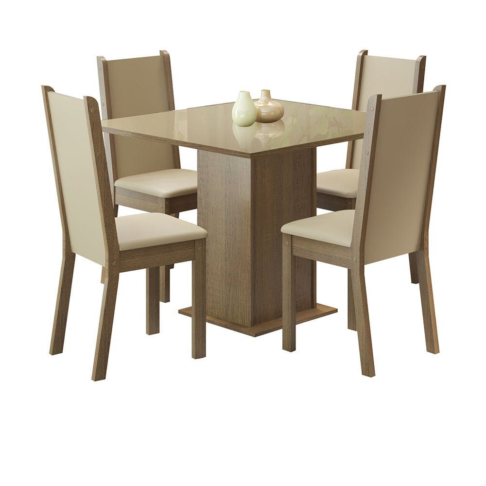 Juego de Comedor Moscou Plus 4 Sillas - Tablero de Madera y Cristal