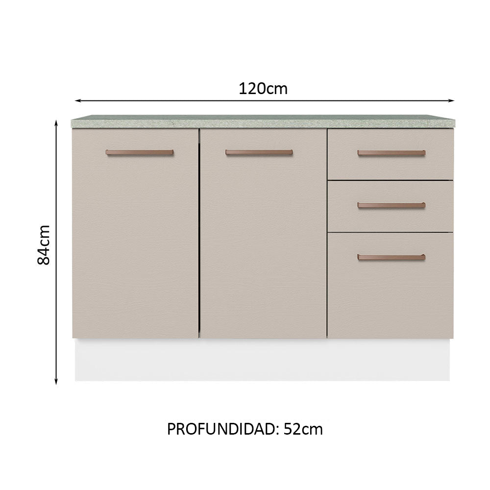 Mueble de Cocina Bajo Agata 1.20 m 2 Puertas 3 Cajones con Encimera