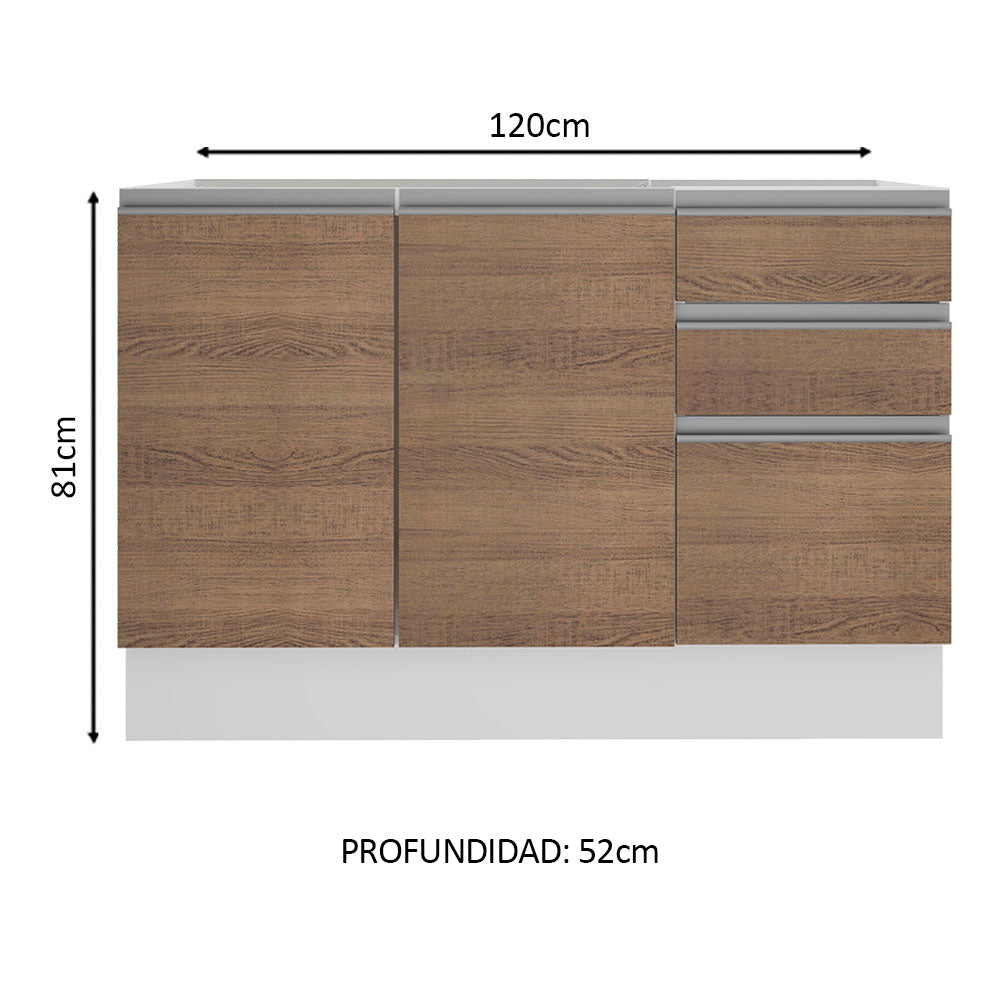 Mueble de Cocina Bajo Glamy 1.20 m 2 Puertas 3 Cajones