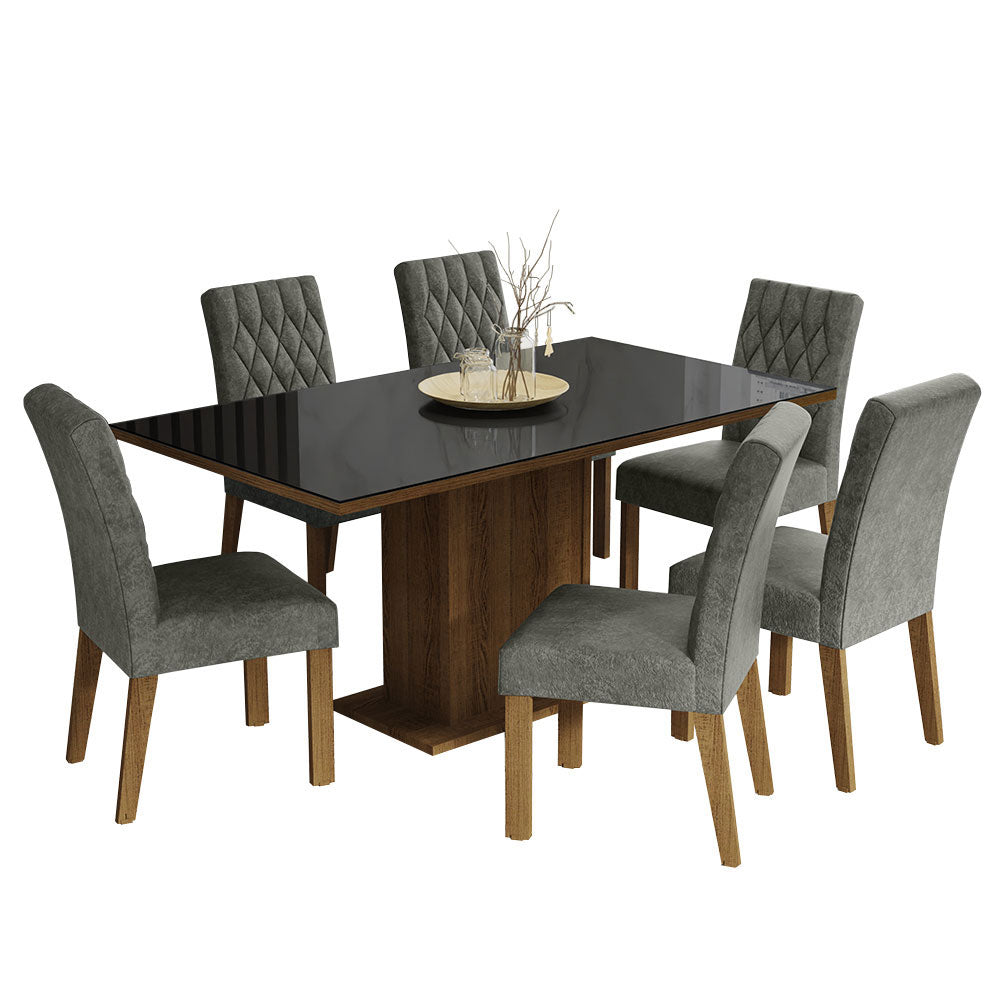 Juego de Comedor Geórgia con 6 Sillas - Tablero de Madera y Cristal