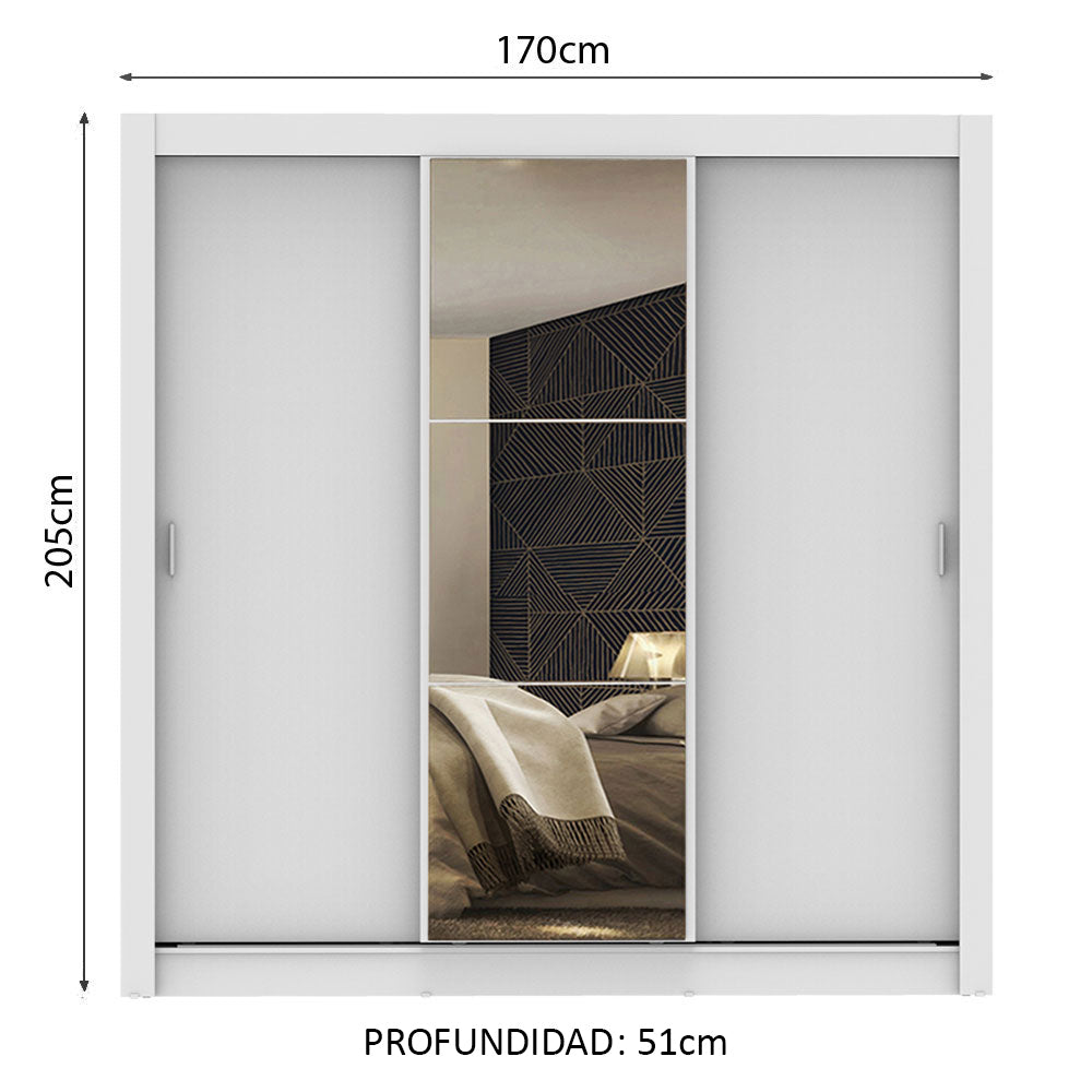 Closet Monaco 3 Puertas Corredizas 1 Espejo