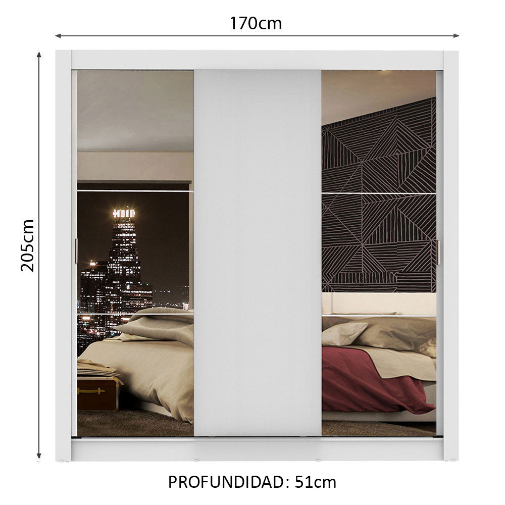 Closet Monaco 3 Puertas Corredizas 2 Espejos