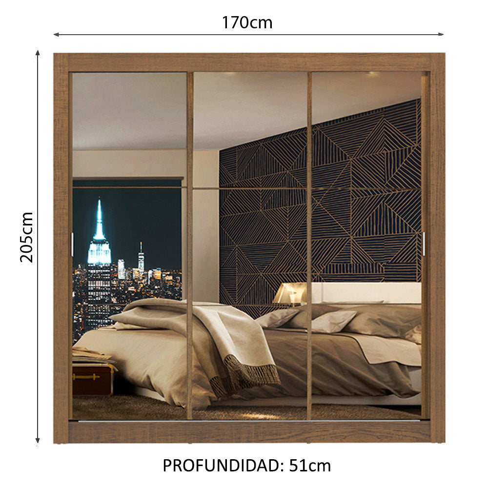 Closet Monaco 3 Puertas Corredizas con Espejos