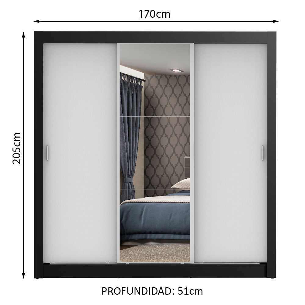 Closet Monaco 3 Puertas Corredizas 1 Espejo
