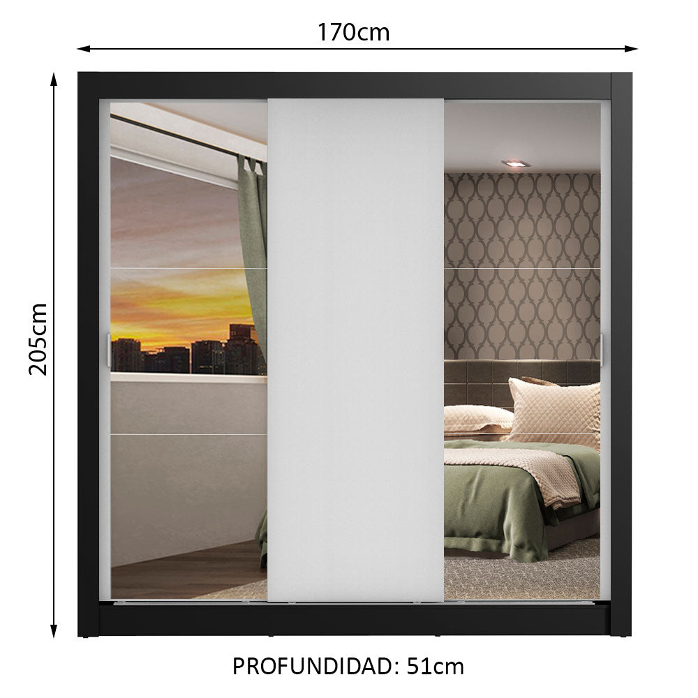 Closet Monaco 3 Puertas Corredizas 2 Espejos