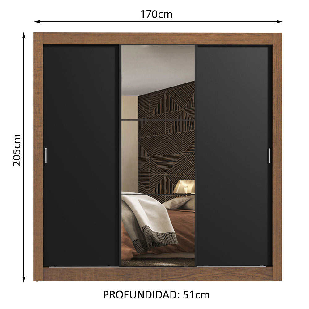 Closet Monaco 3 Puertas Corredizas 1 Espejo