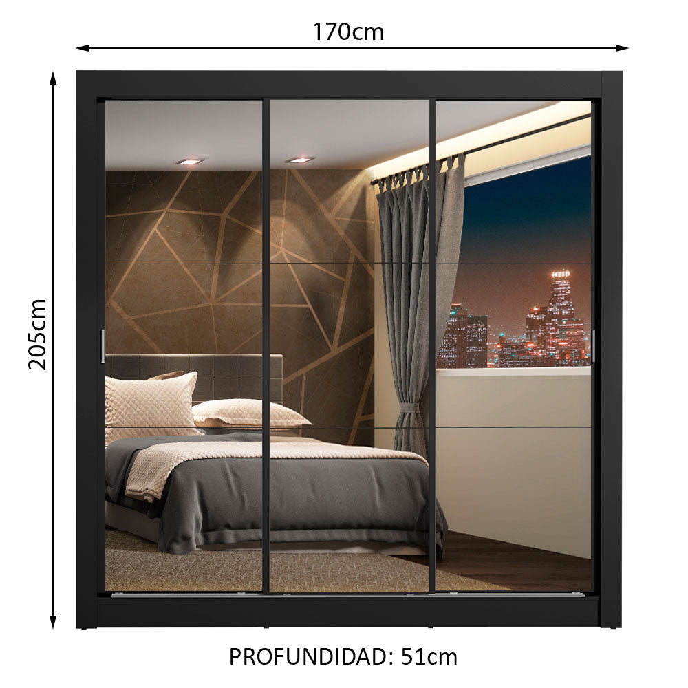 Closet Monaco 3 Puertas Corredizas con Espejos