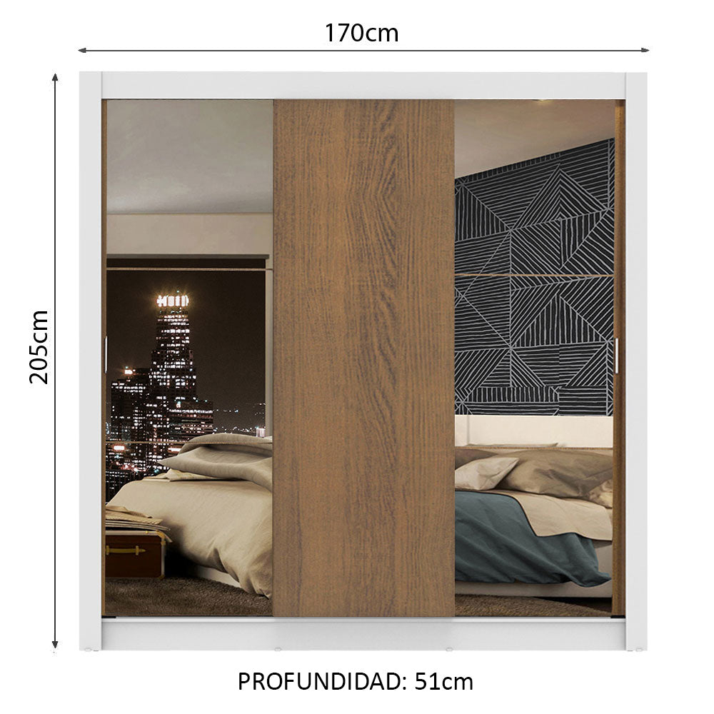 Closet Monaco 3 Puertas Corredizas 2 Espejos