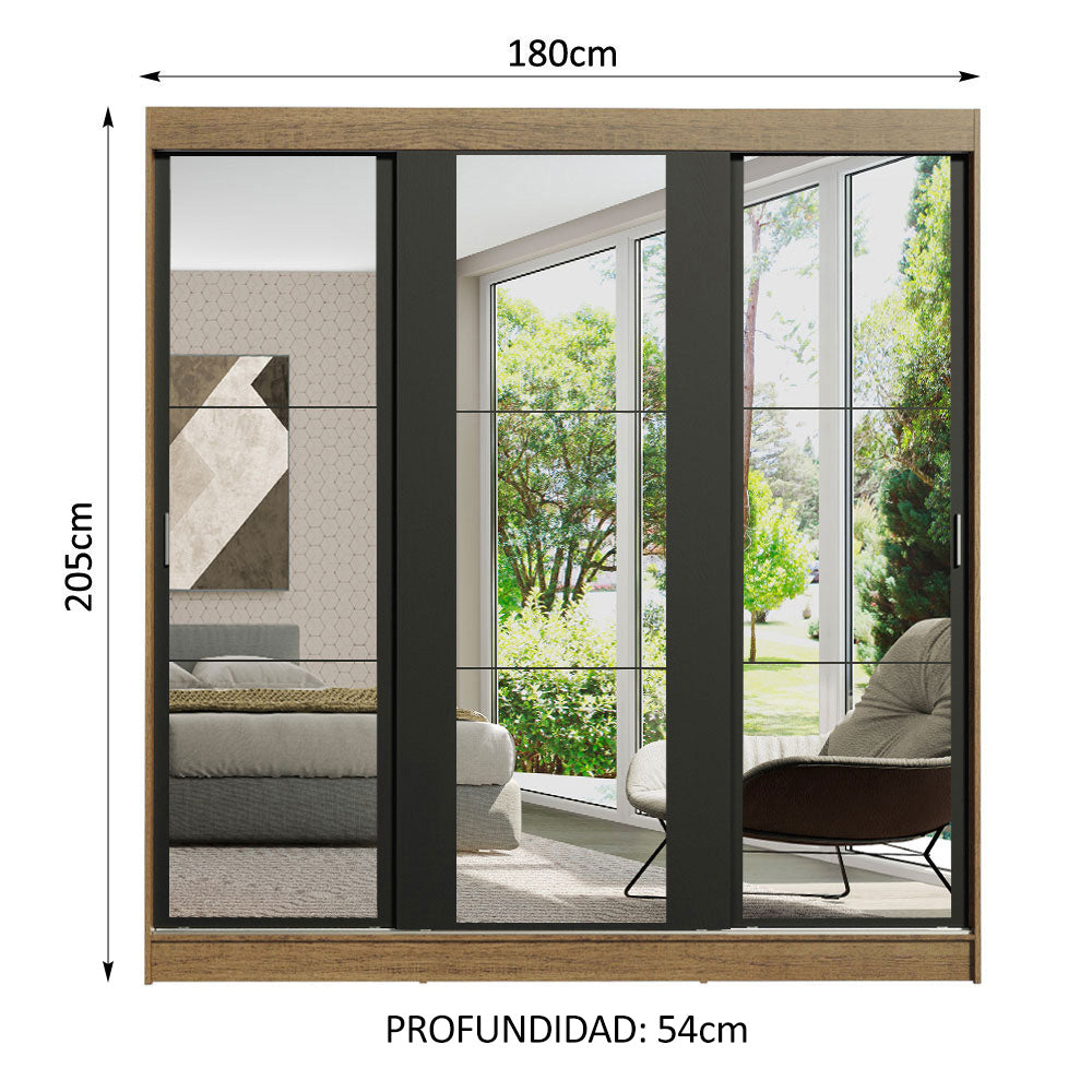 Closet Reno 3 Puertas Corredizas con Espejos