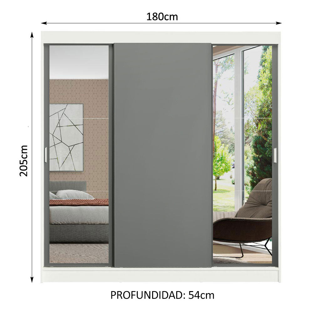 Closet Reno 3 Puertas Corredizas 2 Espejos