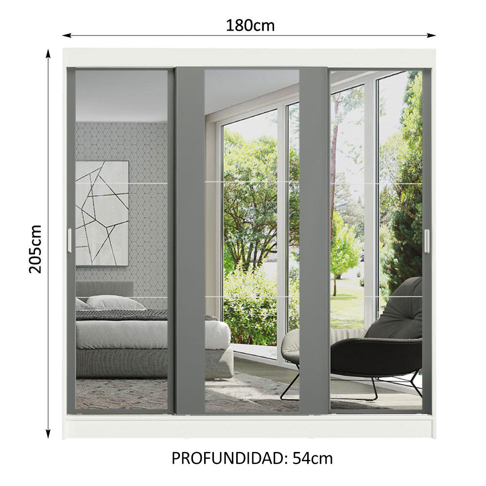 Closet Reno 3 Puertas Corredizas con Espejos