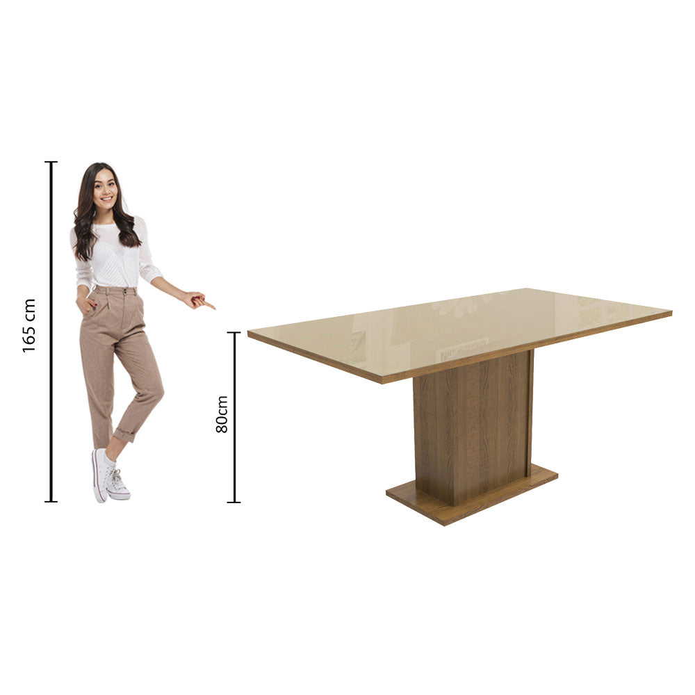 Mesa de Comedor Rectangular 6 Puestos con Tablero de Madera y Cristal