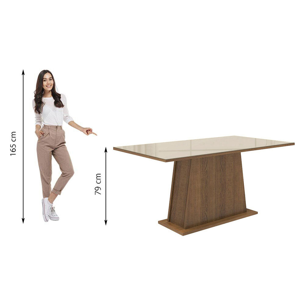 Mesa de Comedor Rectangular 6 Puestos con Tablero de Madera y Cristal
