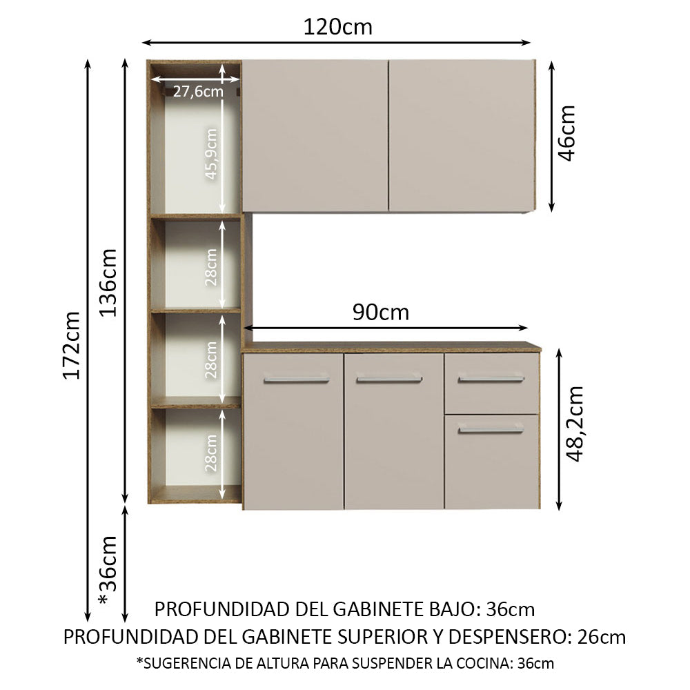 Cocina Compacta Elevada Easy 1.20 m con Encimera