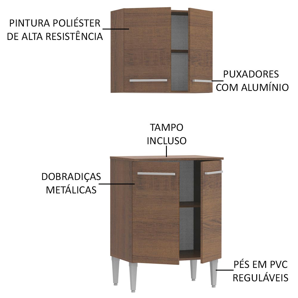 Kit Mueble de Cocina Superior y Mueble Bajo Emilly 64 cm