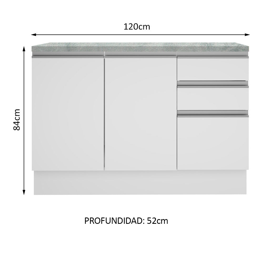 Mueble de Cocina Bajo Glamy 1.20 m 2 Puertas 3 Cajones con Encimera