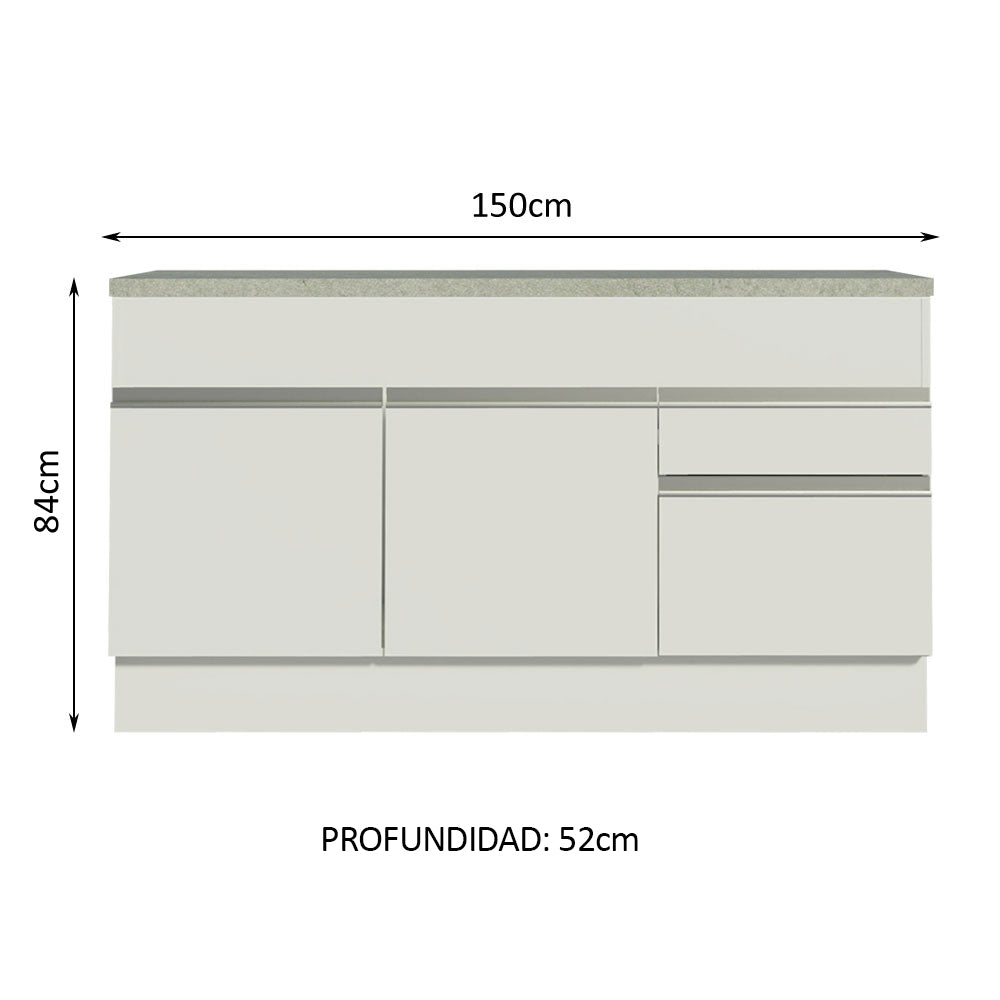 Mueble de Cocina Bajo Glamy 1.50 m 2 Puertas 2 Cajones con Encimera