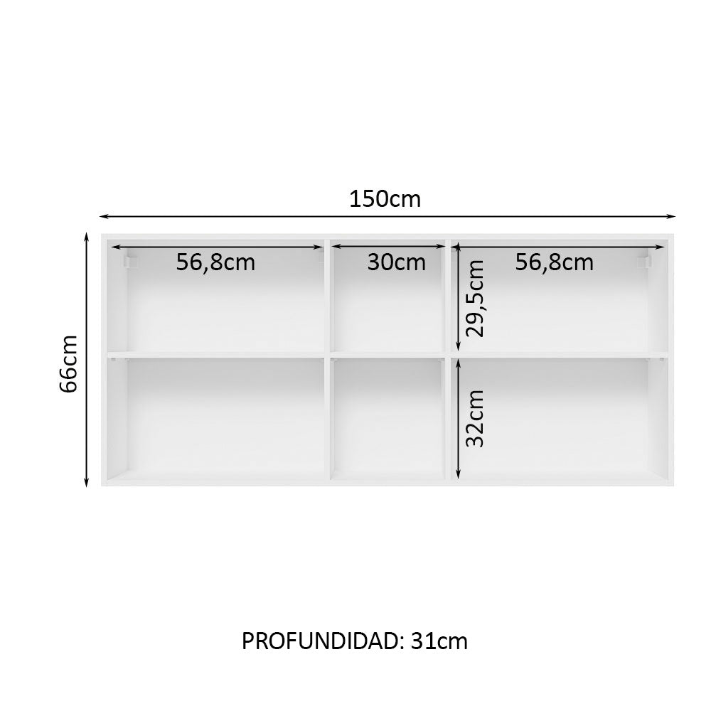 Mueble de Cocina Superior Glamy 1.50 m 2 Puertas 2 Nichos Centrales