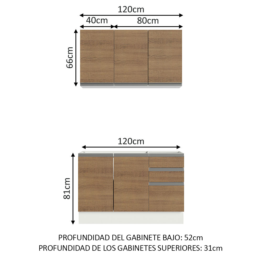 Cocina Integral Glamy 1.20 m con Mesón de Acero 01