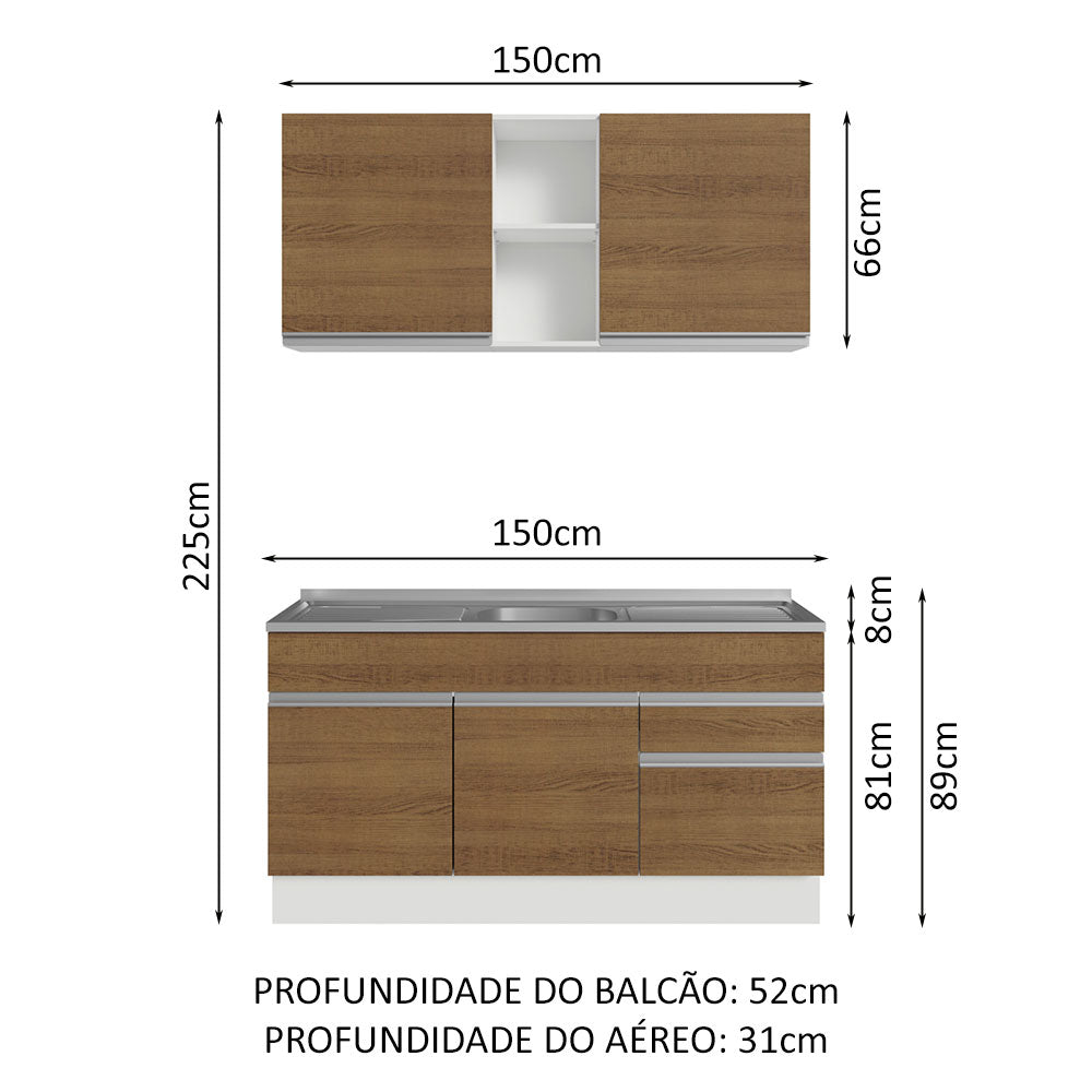 Cocina Integral Glamy 1.50 m con Mesón de Acero 03