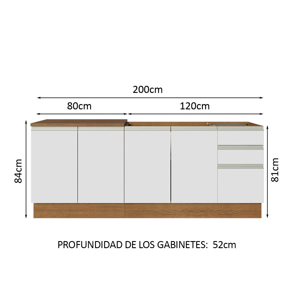 Kit 2 Muebles de Cocina Bajo Glamy 2.00 Metros