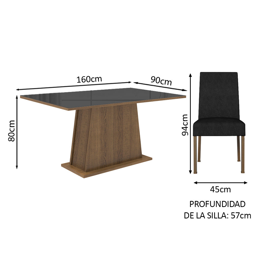 Juego de Comedor Patricia 6 Sillas Oxford - Tablero Madera y Cristal