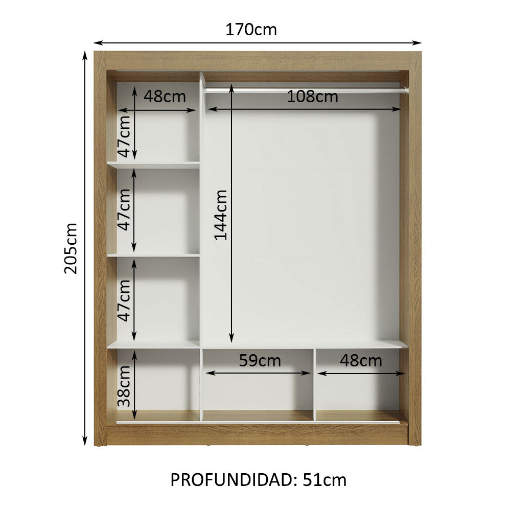 Closet Monaco 3 Puertas Corredizas 2 Espejos