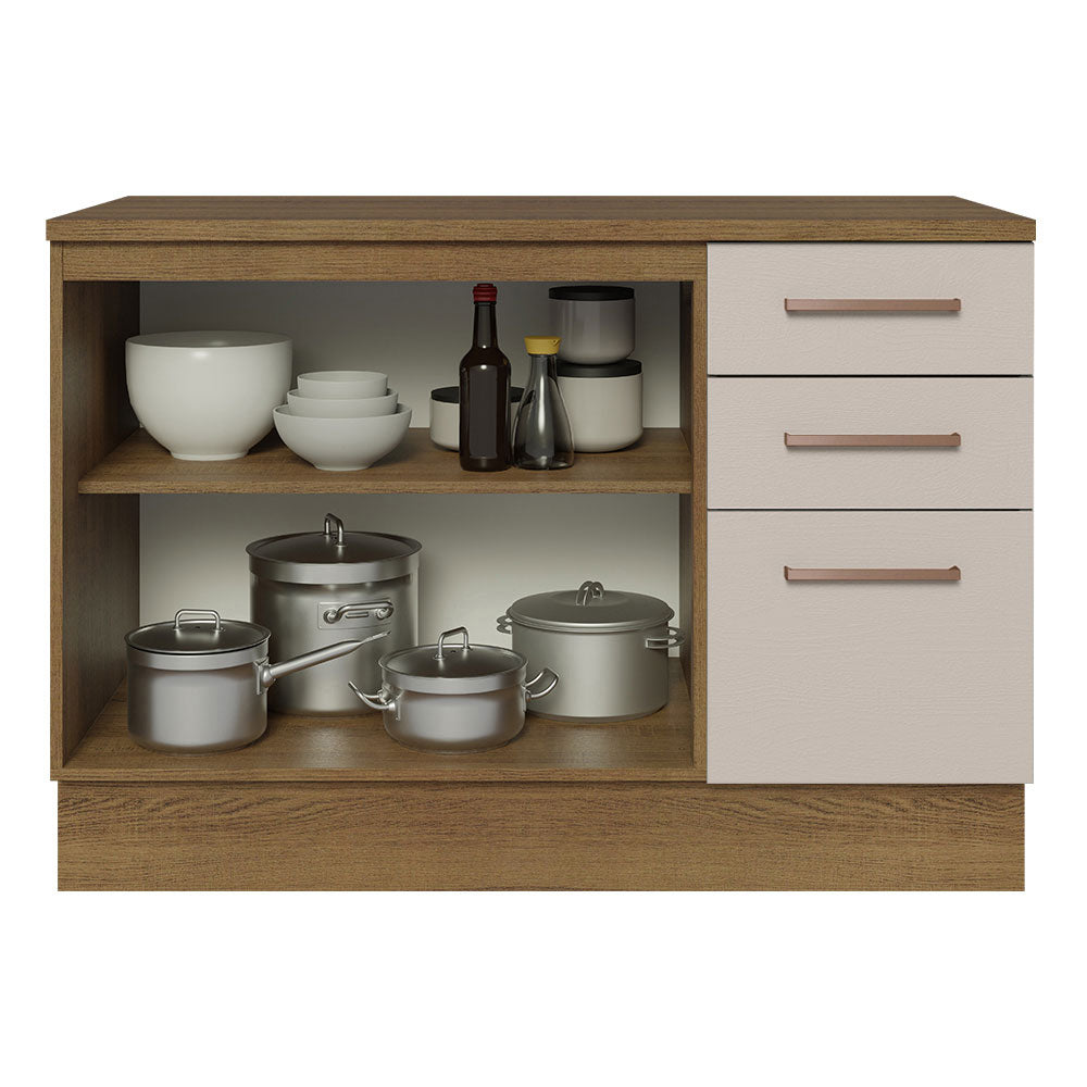 Mueble de Cocina Bajo Agata 1.20 m 2 Puertas 3 Cajones con Encimera