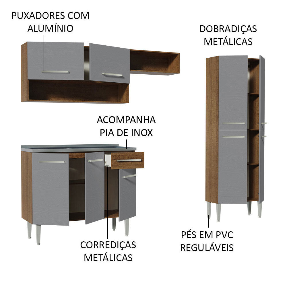 Cocina Integral Emilly 2.30 m con Mesón de Acero 10