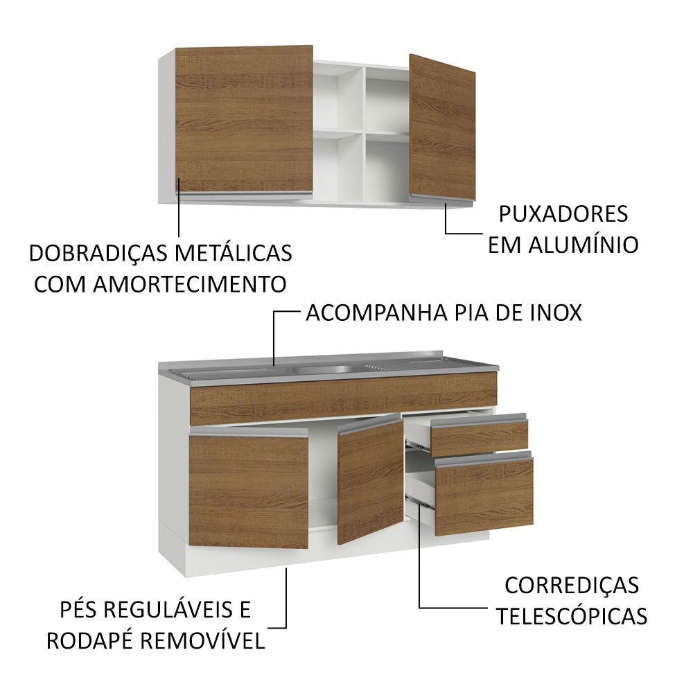 Cocina Integral Glamy 1.50 m con Mesón de Acero 03