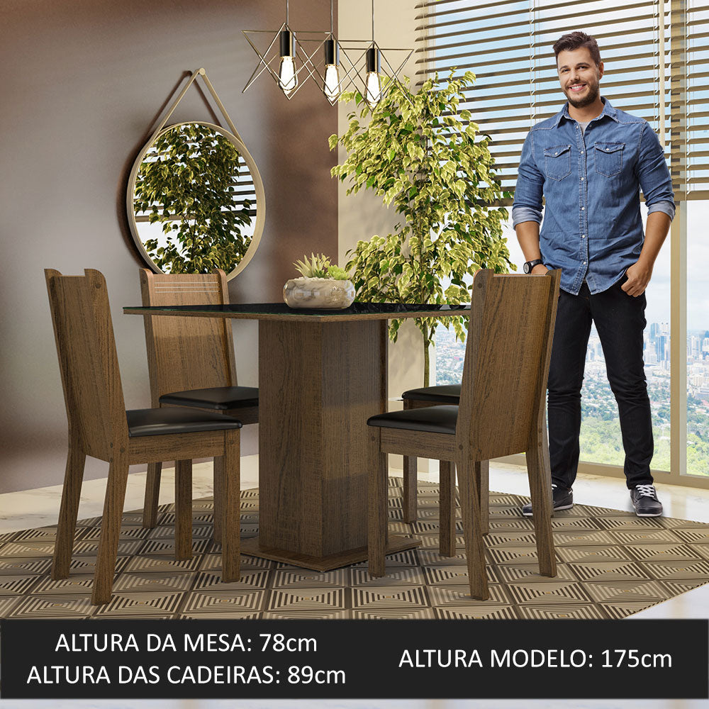Juego de Comedor Perla con 4 Sillas - Tablero de Madera y Cristal