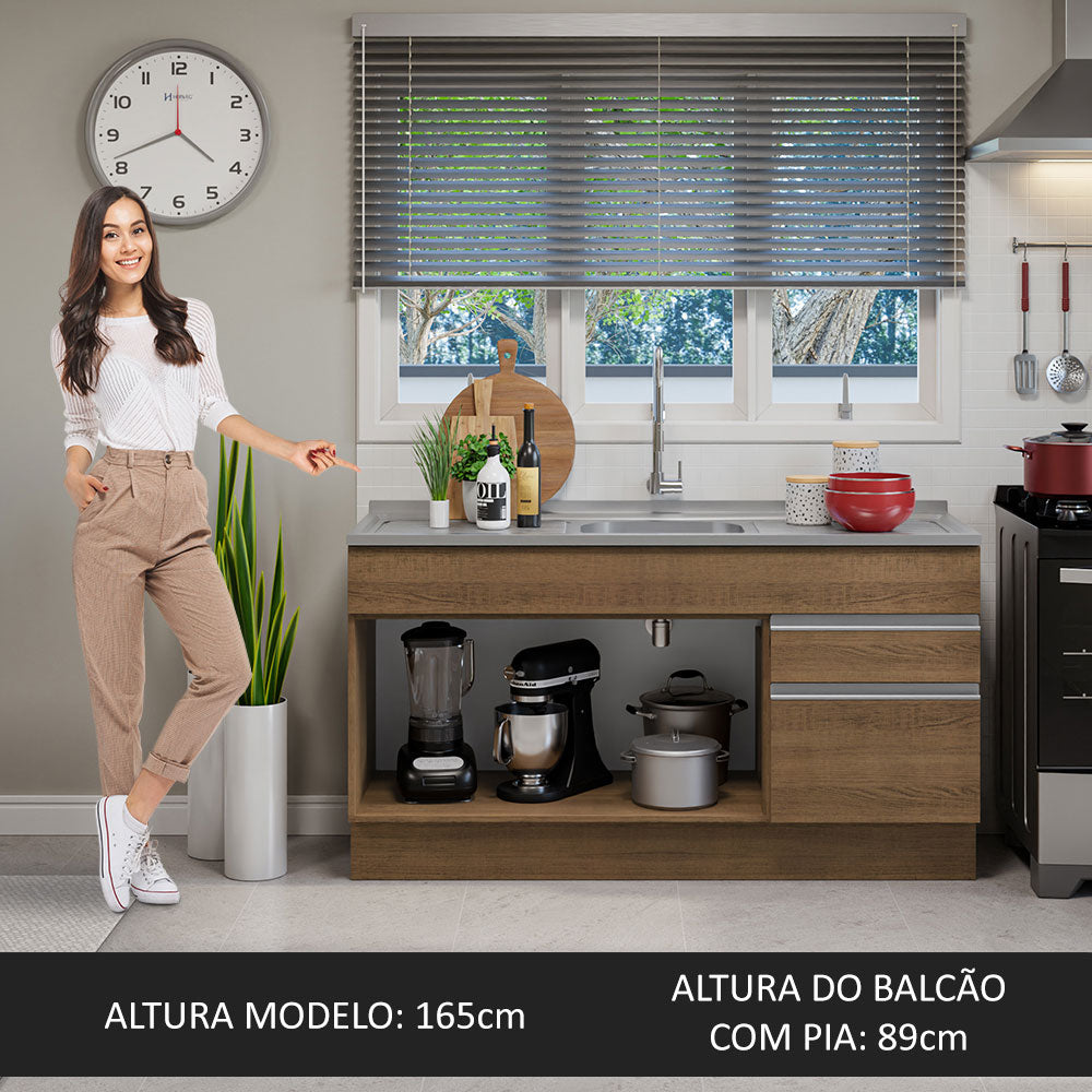Mueble de Cocina Bajo Glamy 1.50 m 2 Prts 2 Cajones con Mesón de Acero
