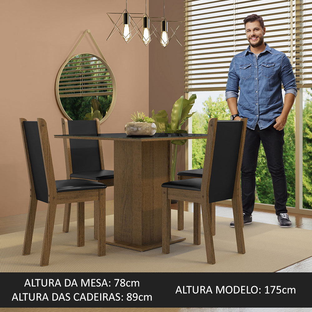 Juego de Comedor Tifani con 4 Sillas - Tablero de Madera y Cristal