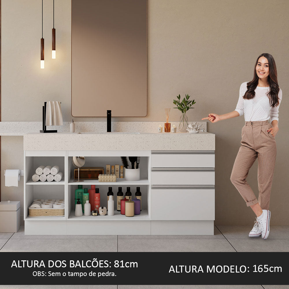 Kit 3 Muebles para Baño 180 cm 3 Puertas 3 Cajones con Encimeras
