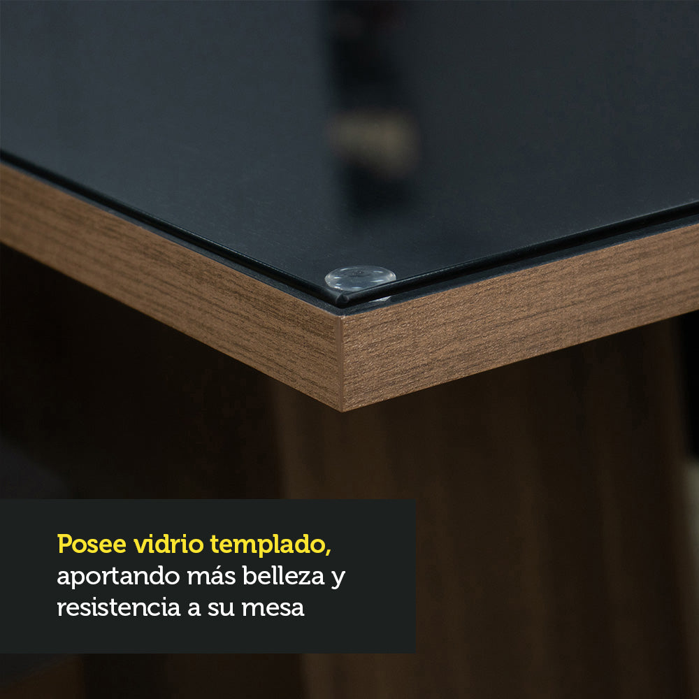 Mesa de Comedor Cuadrada 4 Puestos - Tablero de Madera y Cristal