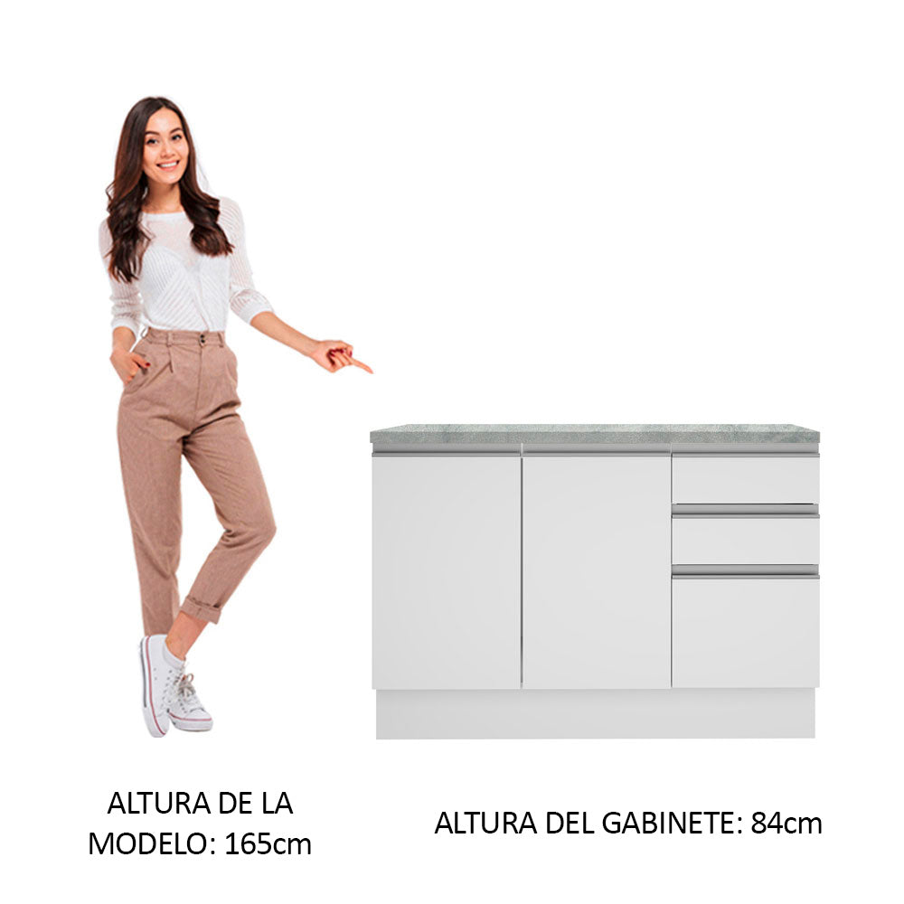 Mueble de Cocina Bajo Glamy 1.20 m 2 Puertas 3 Cajones con Encimera