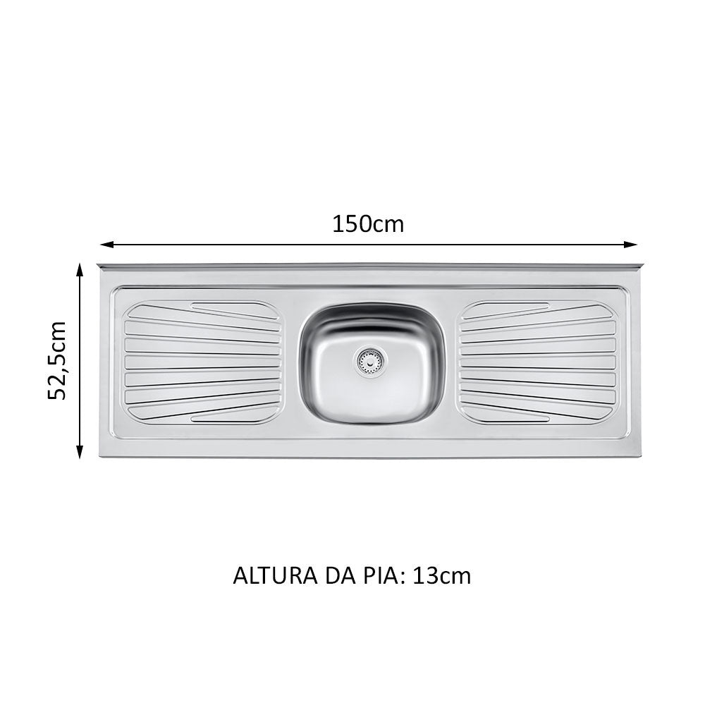 Mueble de Cocina Bajo Glamy 1.50 Metros con Mesón de Acero