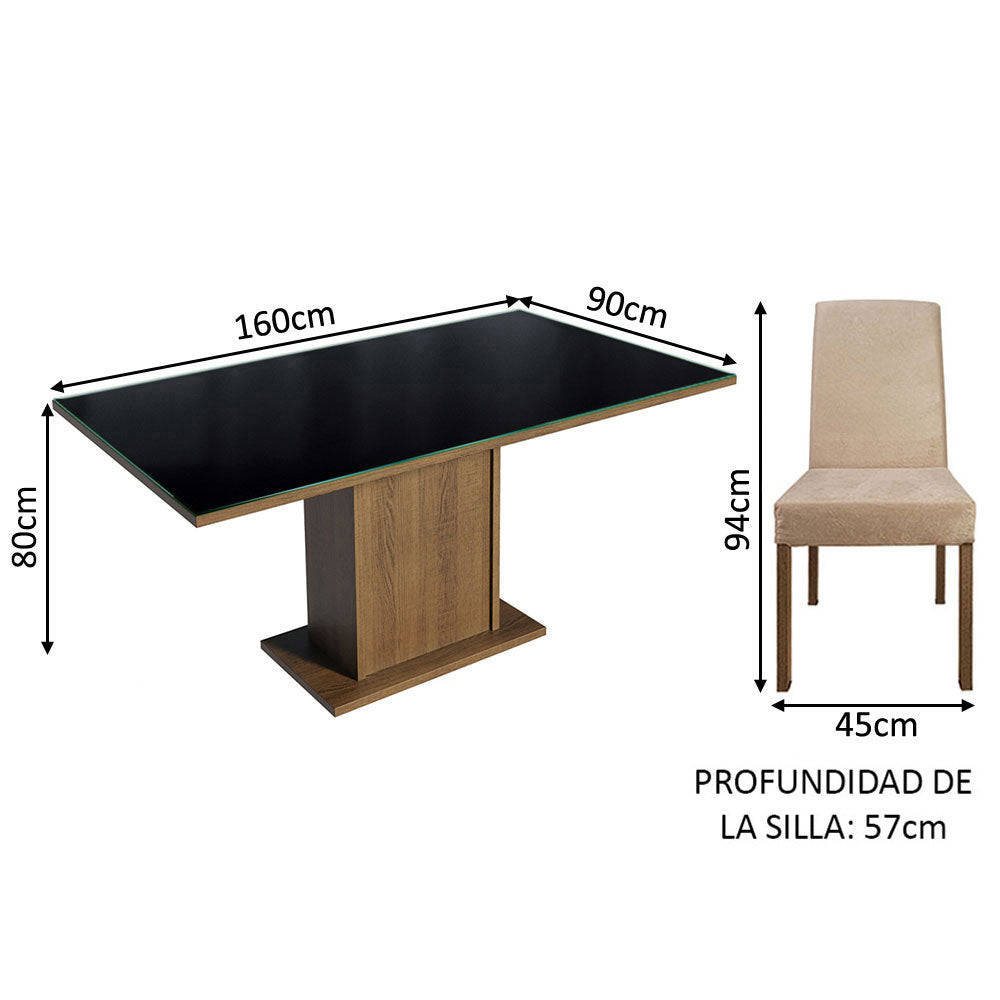 Juego de Comedor Avril con 4 Sillas - Tablero de Madera y Cristal