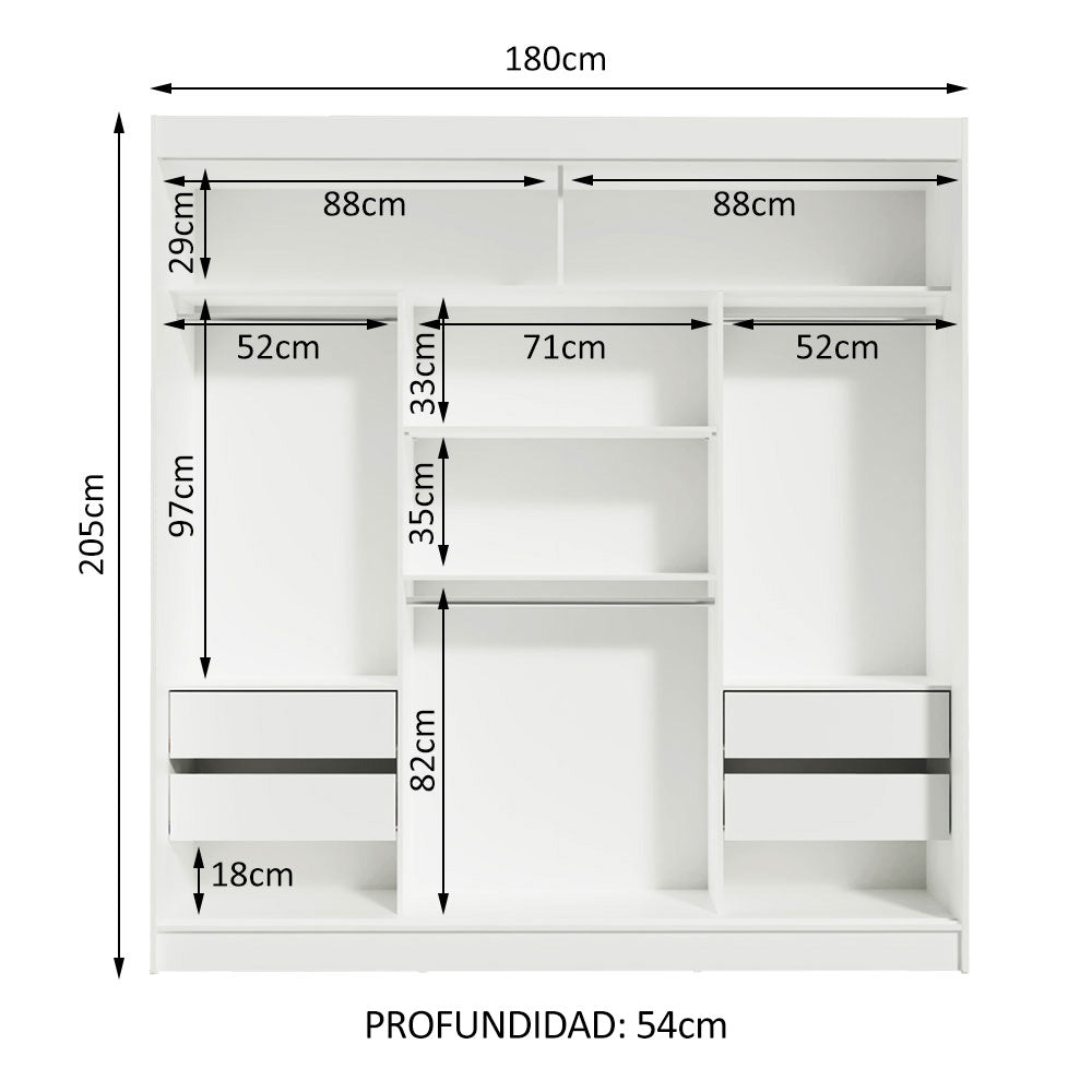 Closet Reno 3 Puertas Corredizas 1 Espejo