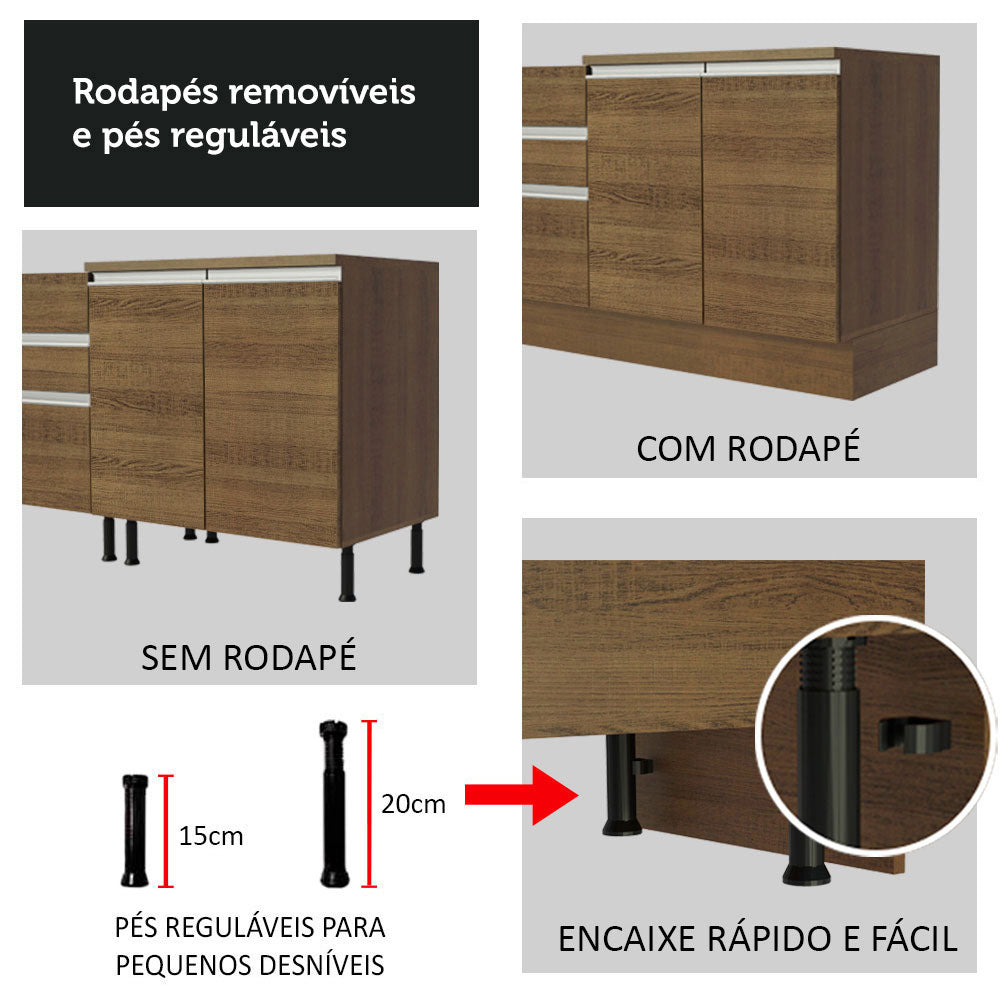 Mueble de Cocina Bajo Glamy 1.50 m 2 Prts 2 Cajones con Mesón de Acero