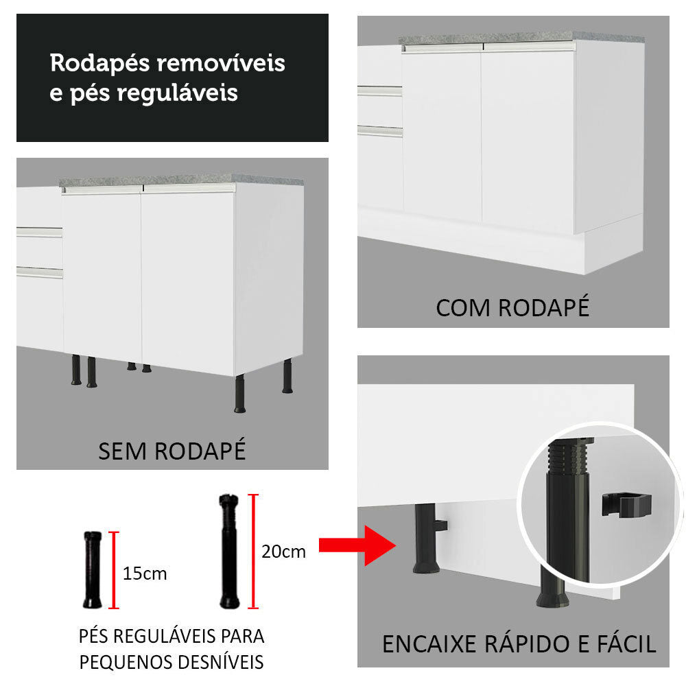 Kit 3 Muebles para Baño 180 cm 3 Puertas 3 Cajones con Encimeras