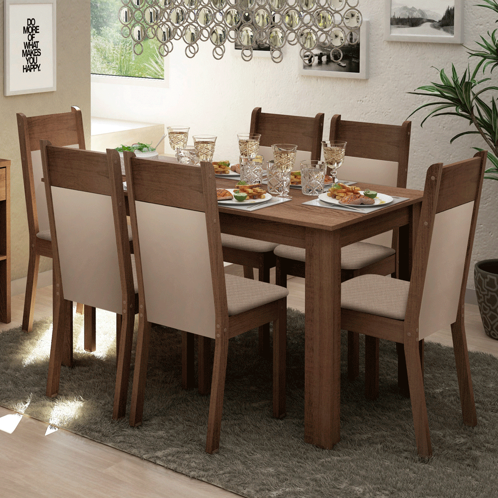 Juego de Comedor Jaíne con 6 Sillas Marrón/Beige