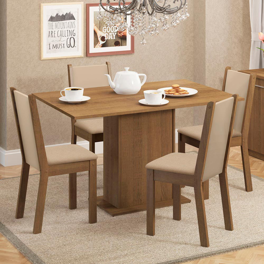 Juego de Comedor Talita Tablero Rectangular de Madera con 4 Sillas Marrón/Crema/Beige Madesa
